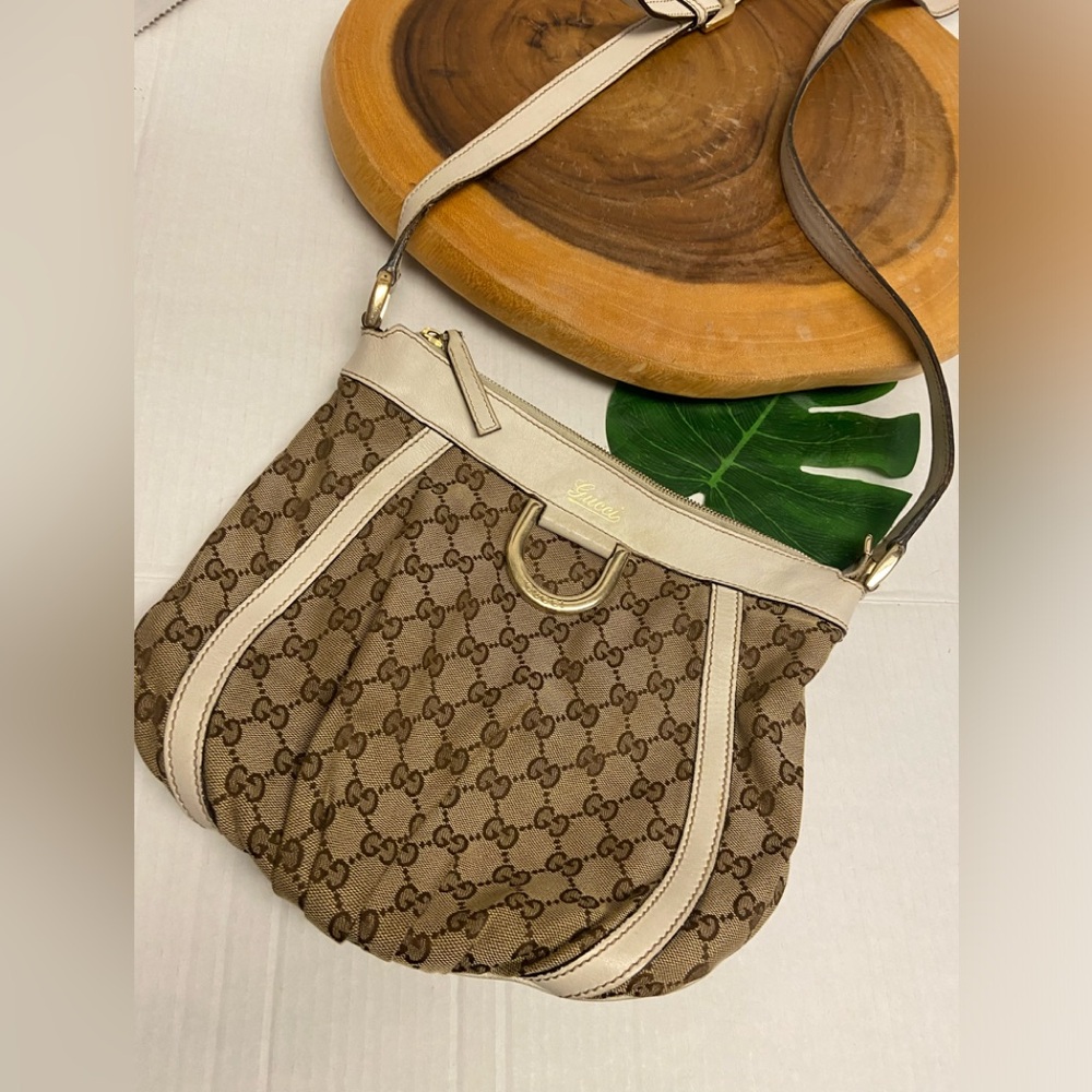 GUCCI Leather & Monogram Canvas Crossbody Bag